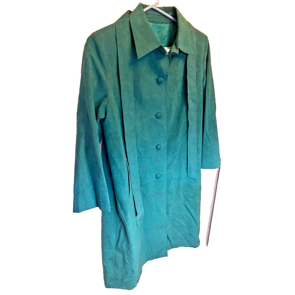 Pete' Fashions Jackets & Blazers - Pete’ Fashions Vintage Teal Faux Suede Coat Hong Kong Designer Hyatt Hotel Shop